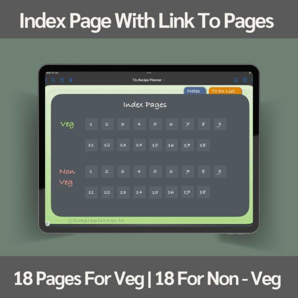 Recipe planner index page