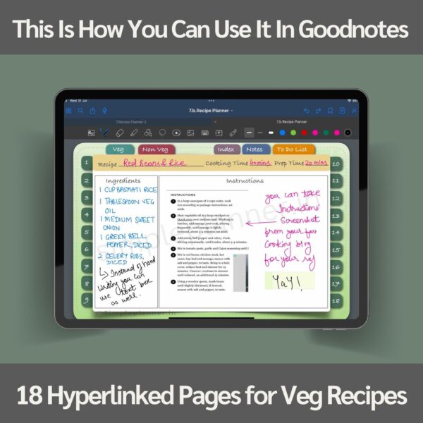 Digital Planner Veg Recipe Page