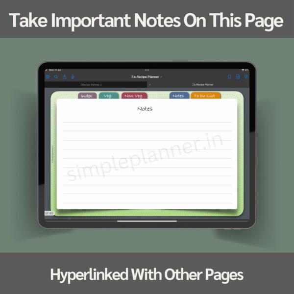 Recipe Planner Notes Page