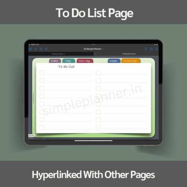 Recipe Planner To Do List Page