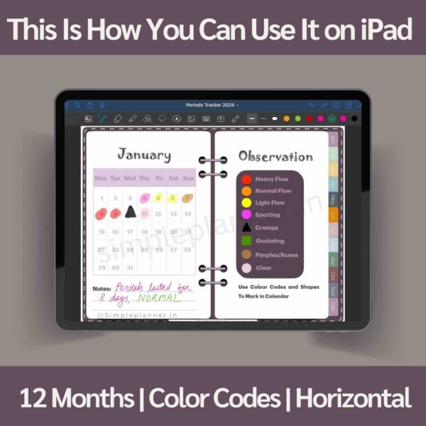 12 Months Observation Pages to track periods