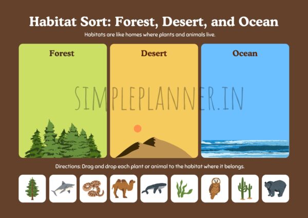 Printable Habitat Sorting Activity Blank Worksheet for Kids - 2