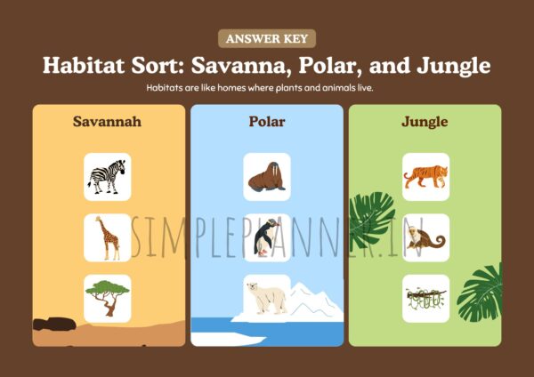 Printable Habitat Sorting Activity Worksheet for Kids