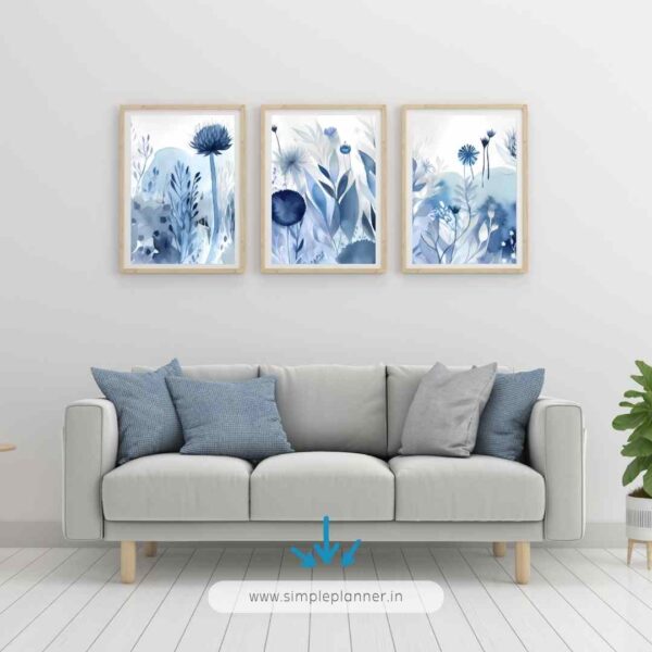 Boho Floral Blue Wall Art Mockup 2